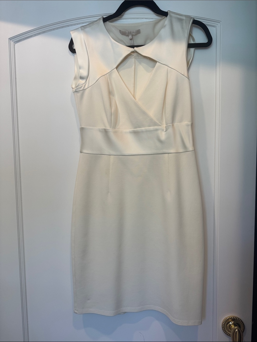 Halston Heritage Cream Sleeveless Midi Sheath Dress